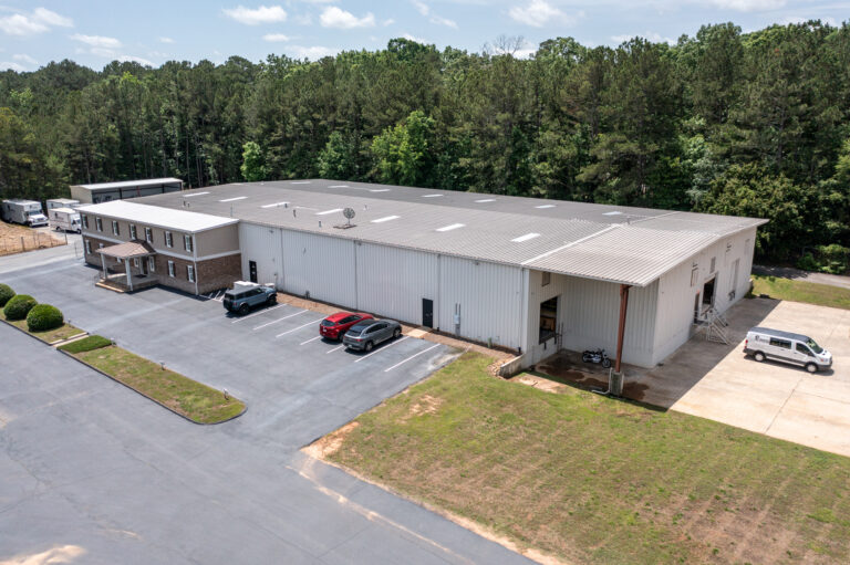 2300 Pete Dickens Road aerial view — 21,464 SF industrial building and 9.32 acres in Bogart, Oconee County, Georgia